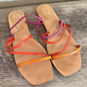Marc Fisher Bonina Colorful Strappy Sandals Women’s Sz 11 Pink Orange Square Toe